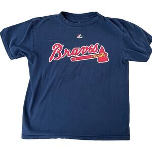 Majestic Atlanta Braves Evan Gattis #24 T-Shirt - Size L - Navy Blue